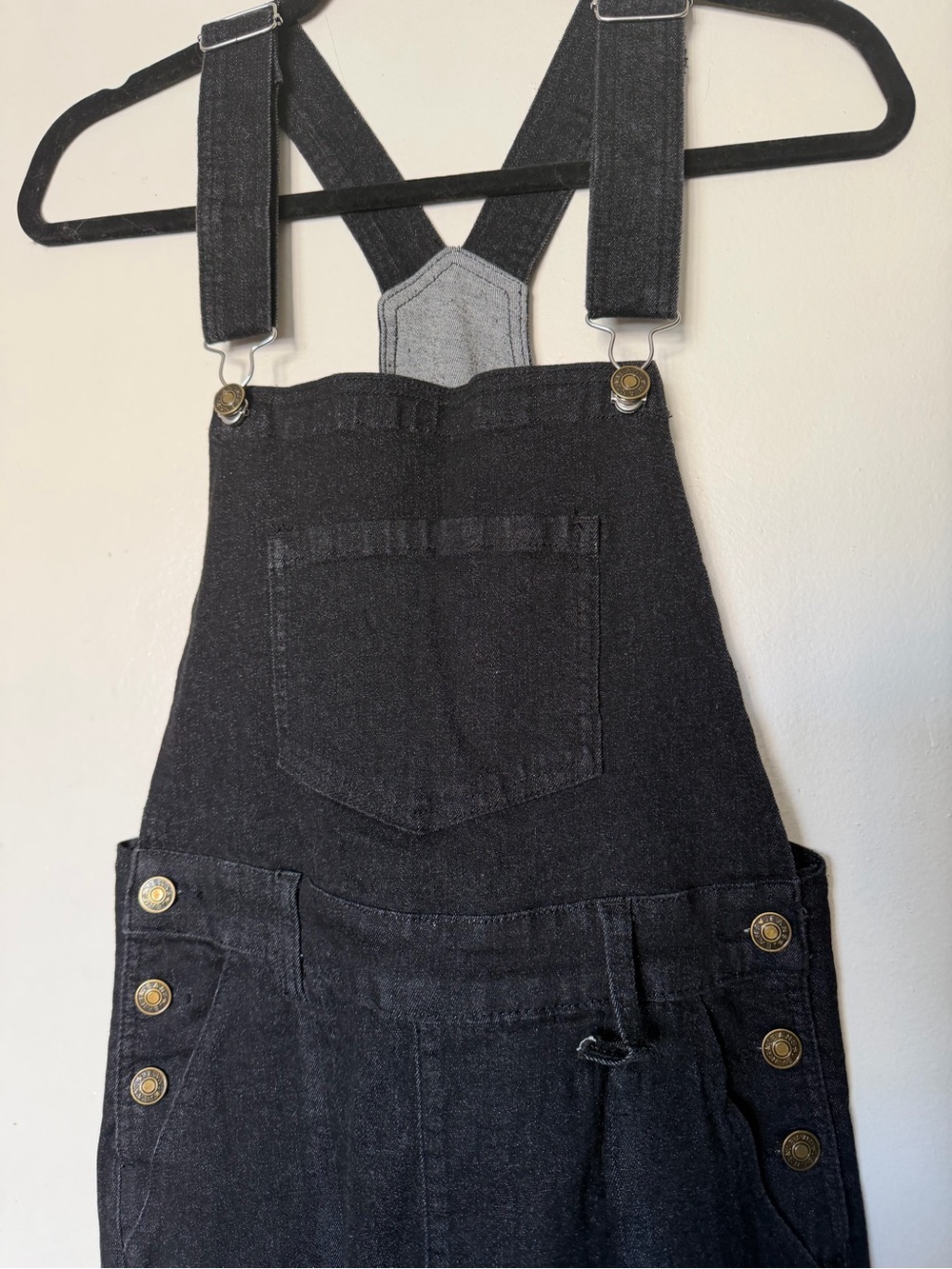 XS Dark Wash Cropped Wide Leg Denim Overalls Raw Hem Stretch Jumpsuit - Picture 3 of 10